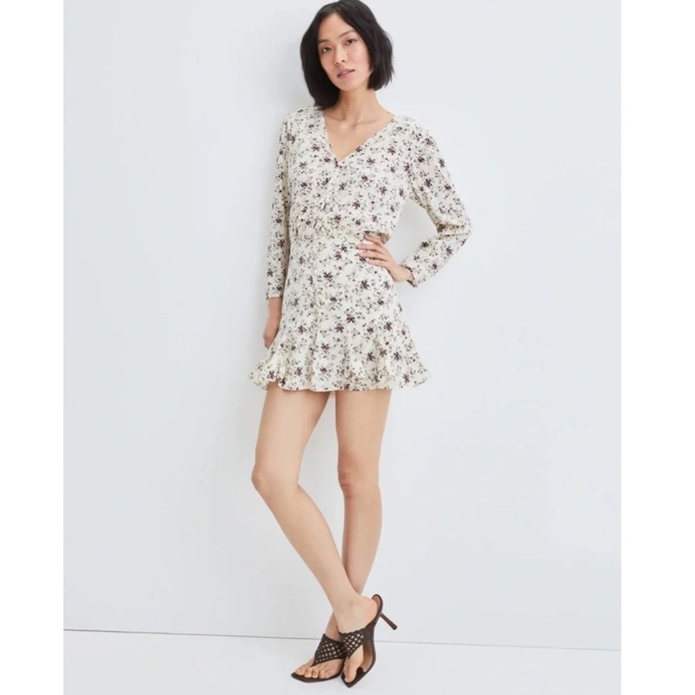 Veronica Beard Riggins Floral Crepe Silk Blend Flounce Ruffle Mini Dress Size 0